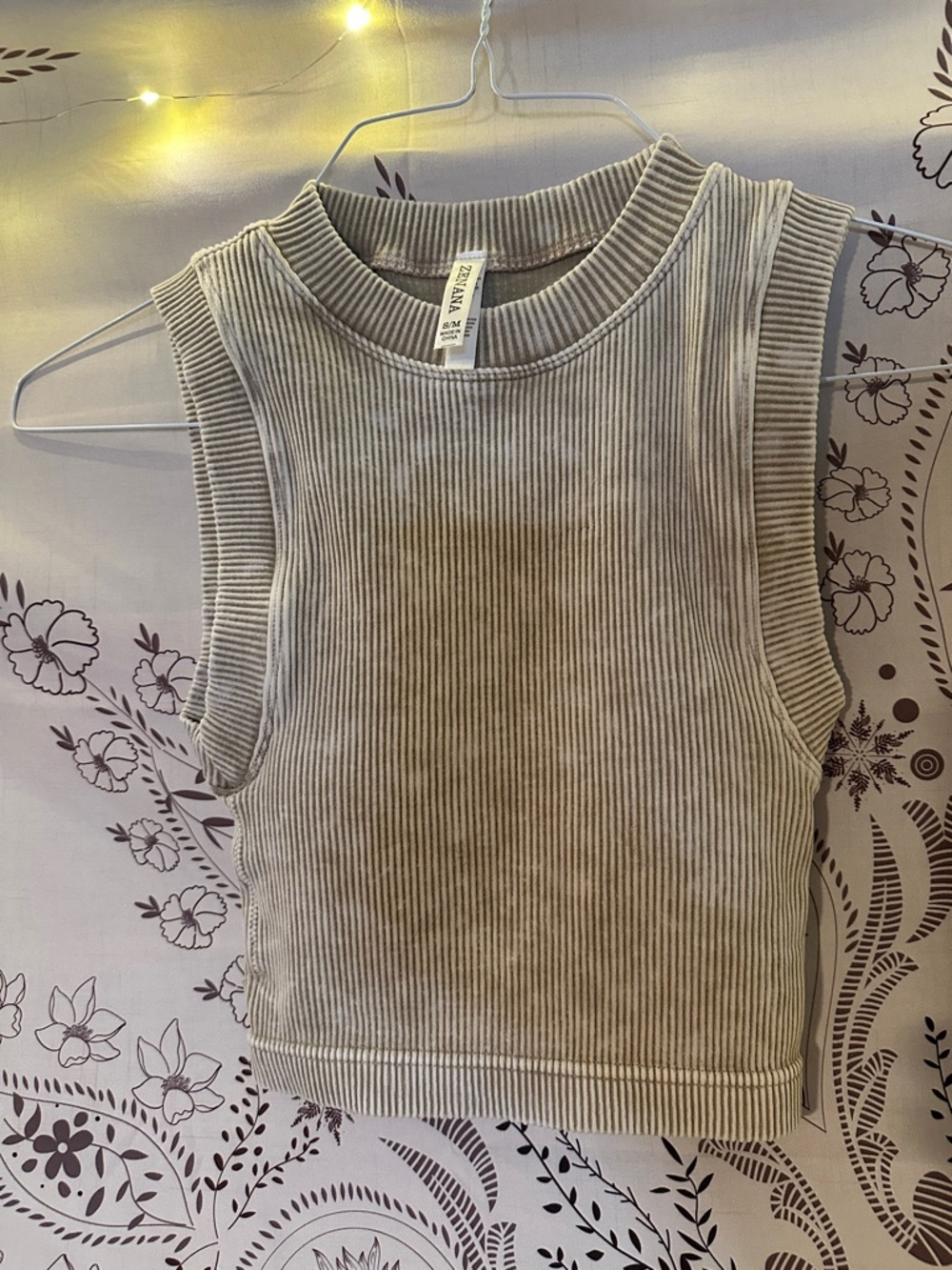 Zenana Outfitters Ribbed Crewneck Tank - Taupe
